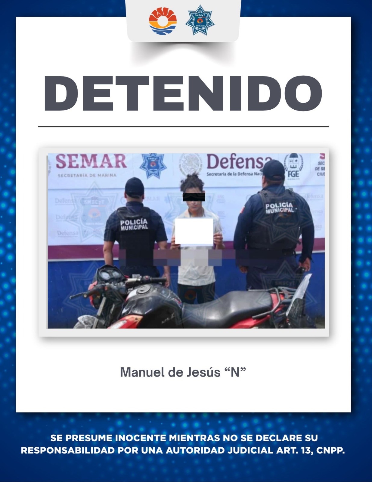 Policía Cancún detiene a hombre con motocicleta robada