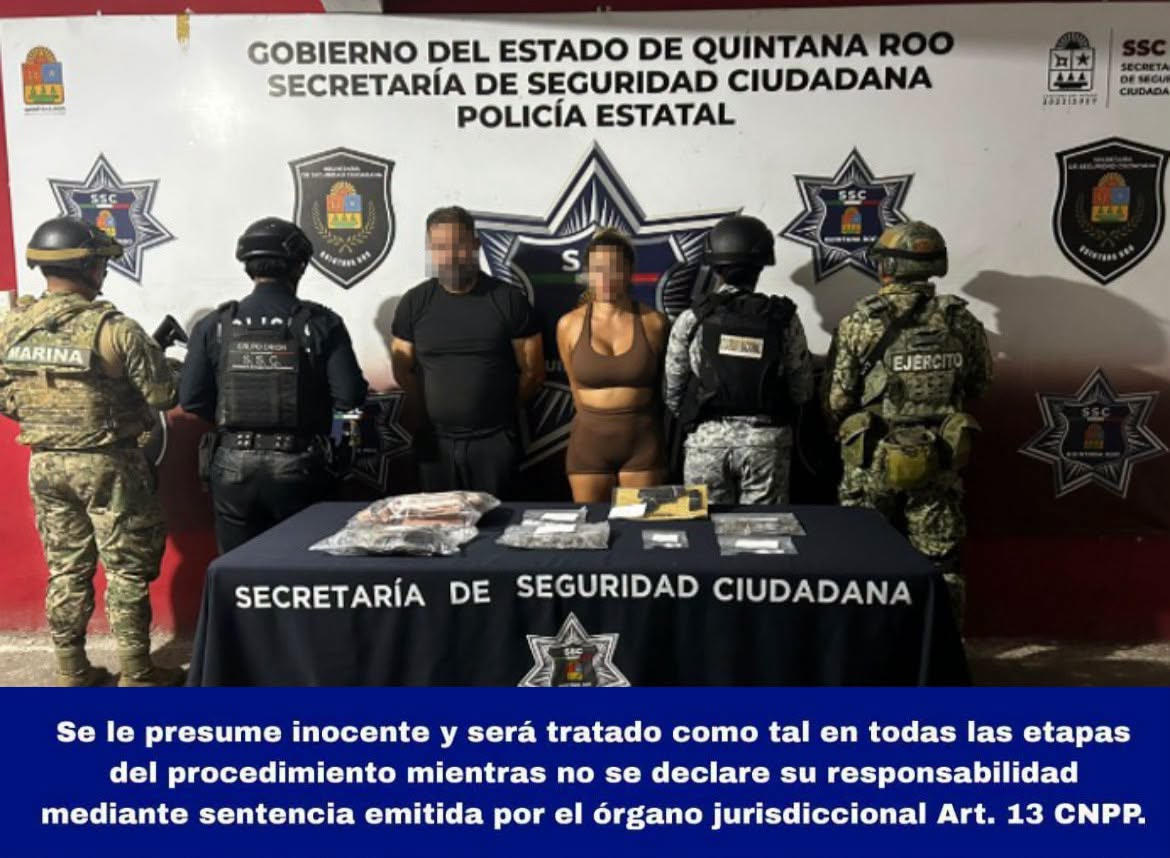Detienen a pareja con drogas y arma en Benito Juárez