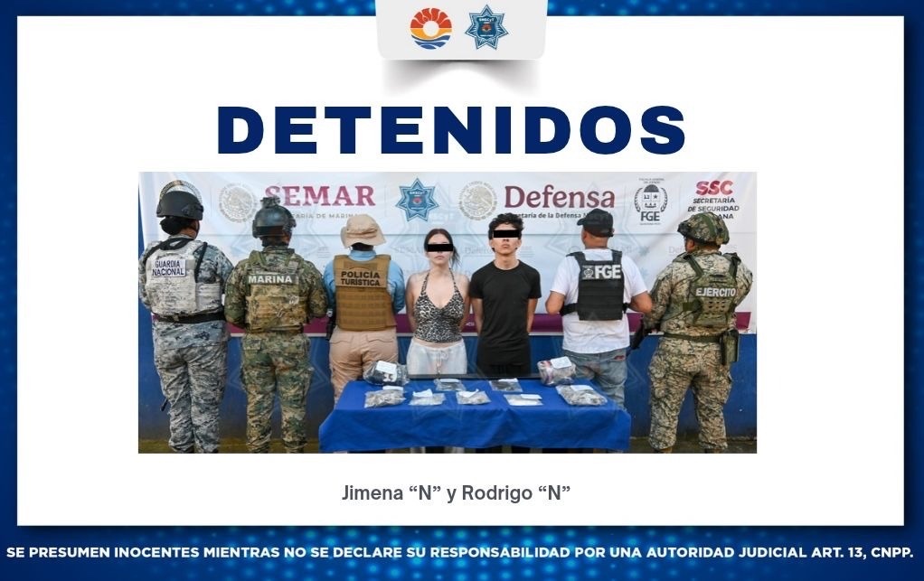 Detienen a pareja por narcomenudeo en Puerto Cancún