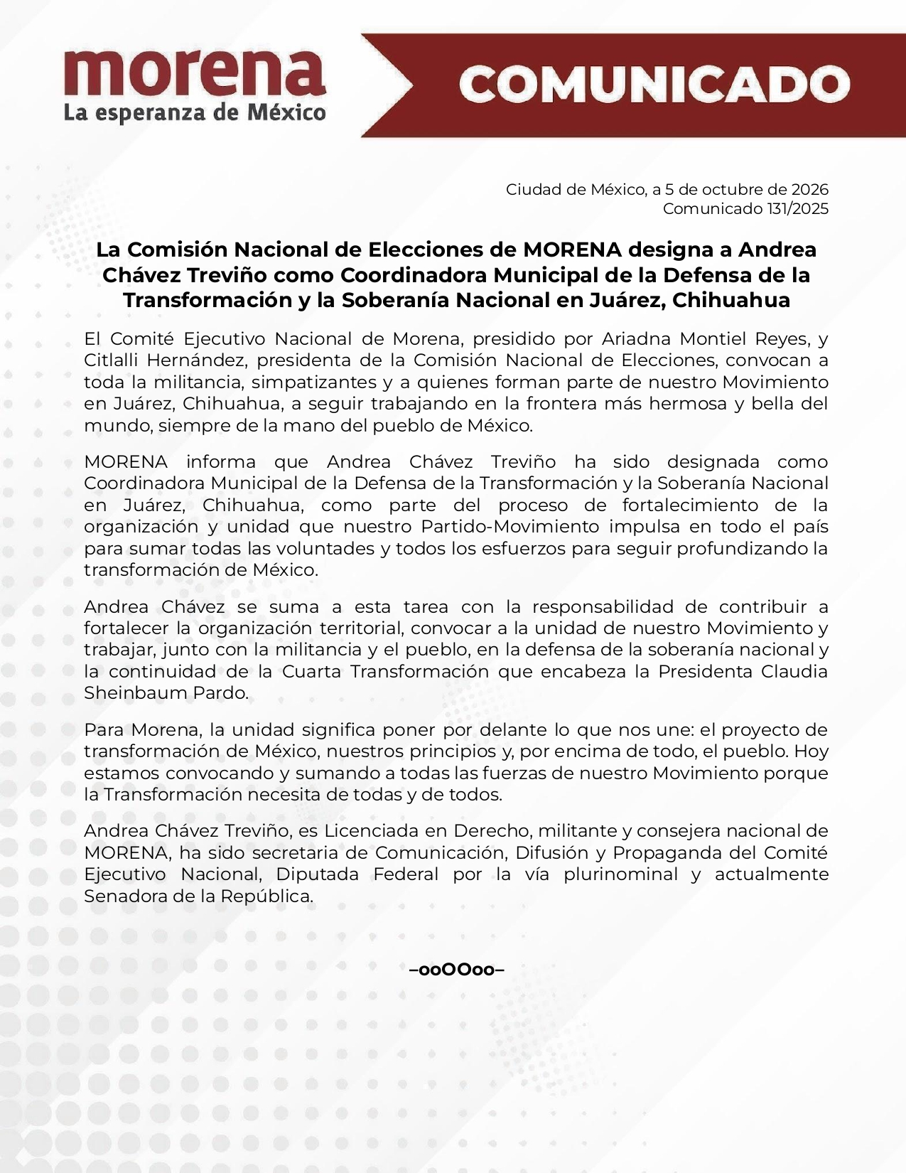 Morena designa a Andrea Chávez coordinadora en Ciudad Juárez