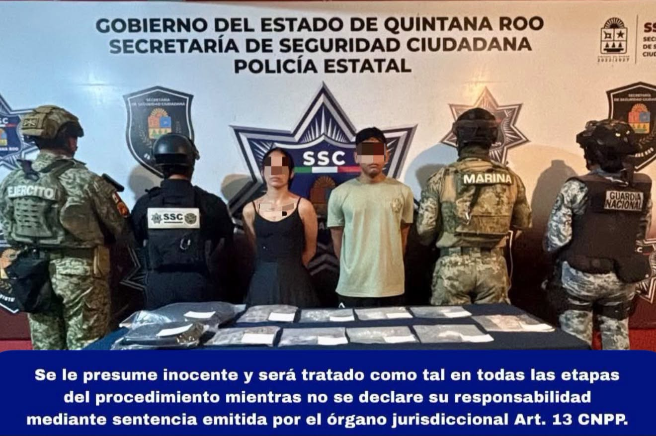 Detienen a dos por presunto narcomenudeo en Benito Juárez