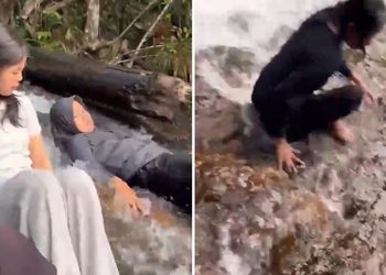 VIDEO; Mujer es arrastrada por corriente en cascada