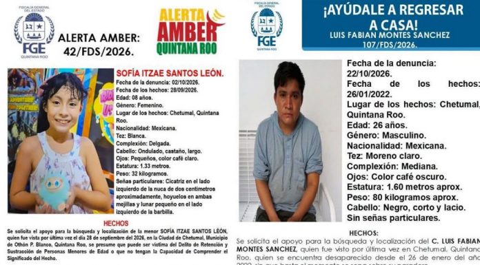 Buscan a menor y hombre reportados como desaparecidos en Chetumal